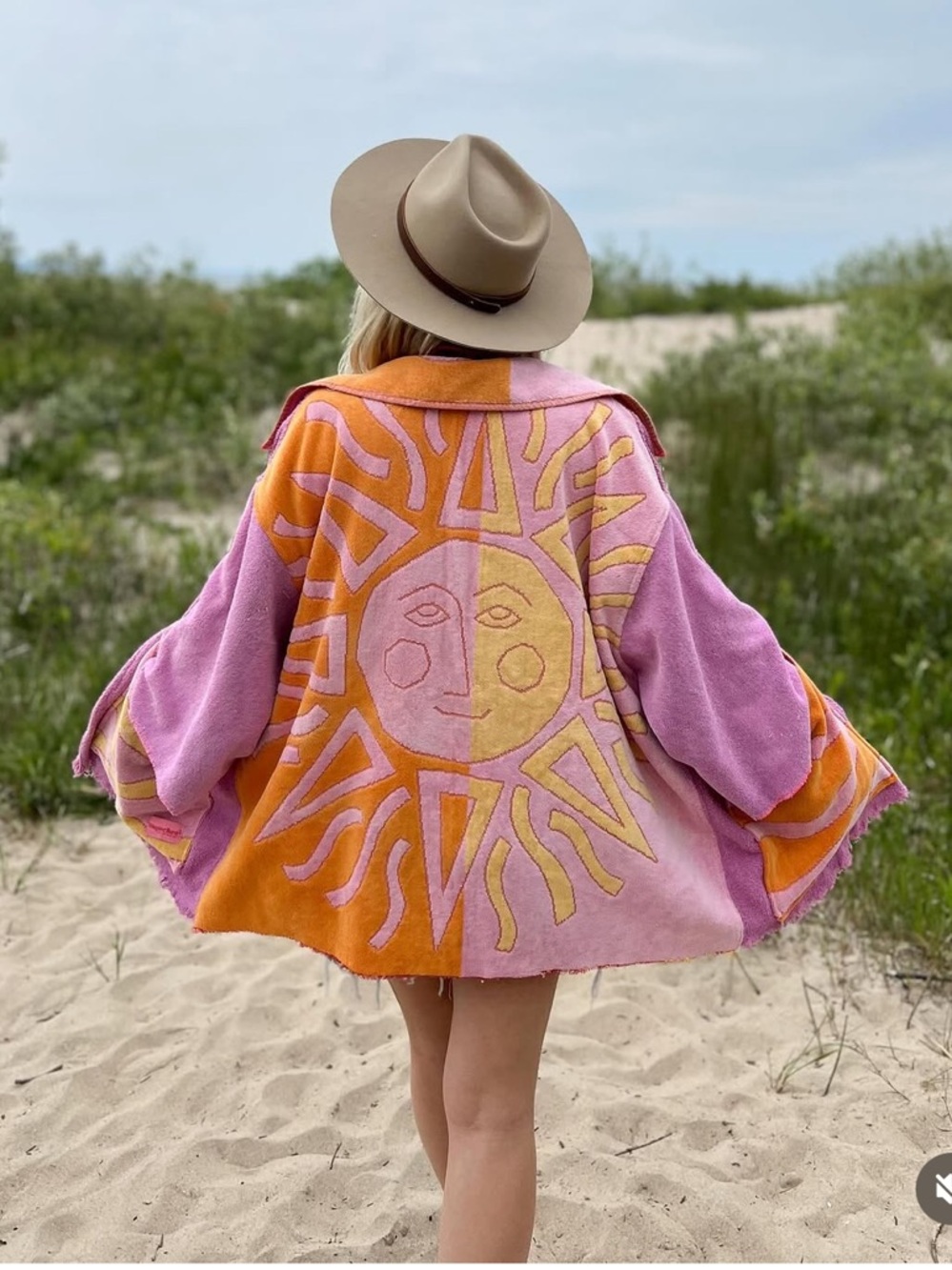 Wanderbird Towel Cardigan - Pink & Orange